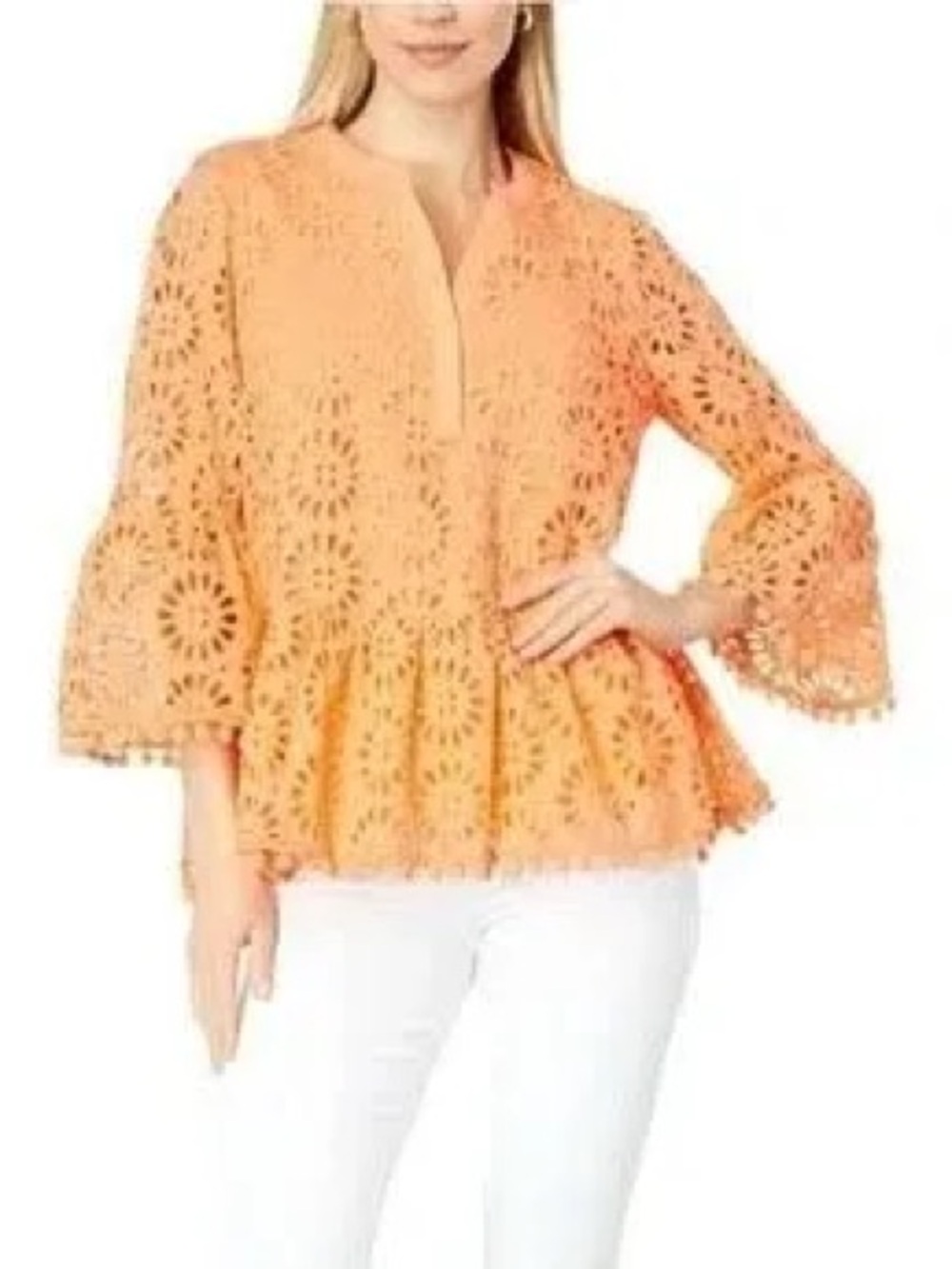 Lilly Pulitzer Peach-Orange Eyelet Peplum Tunic